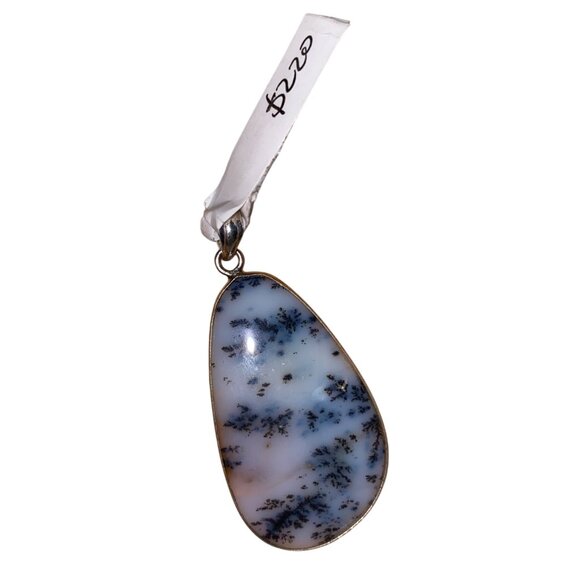 Dendritic Agate Teardrop Pendant Sterling Silver Unique Stone Jewelry - Picture 5 of 5